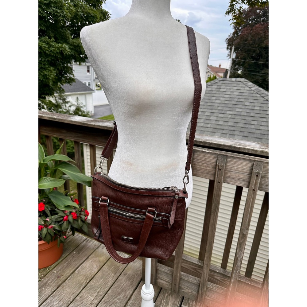 Fossil Dawson Brown Pebbled Leather Satchel Crossbody Bag - Picture 2 of 11